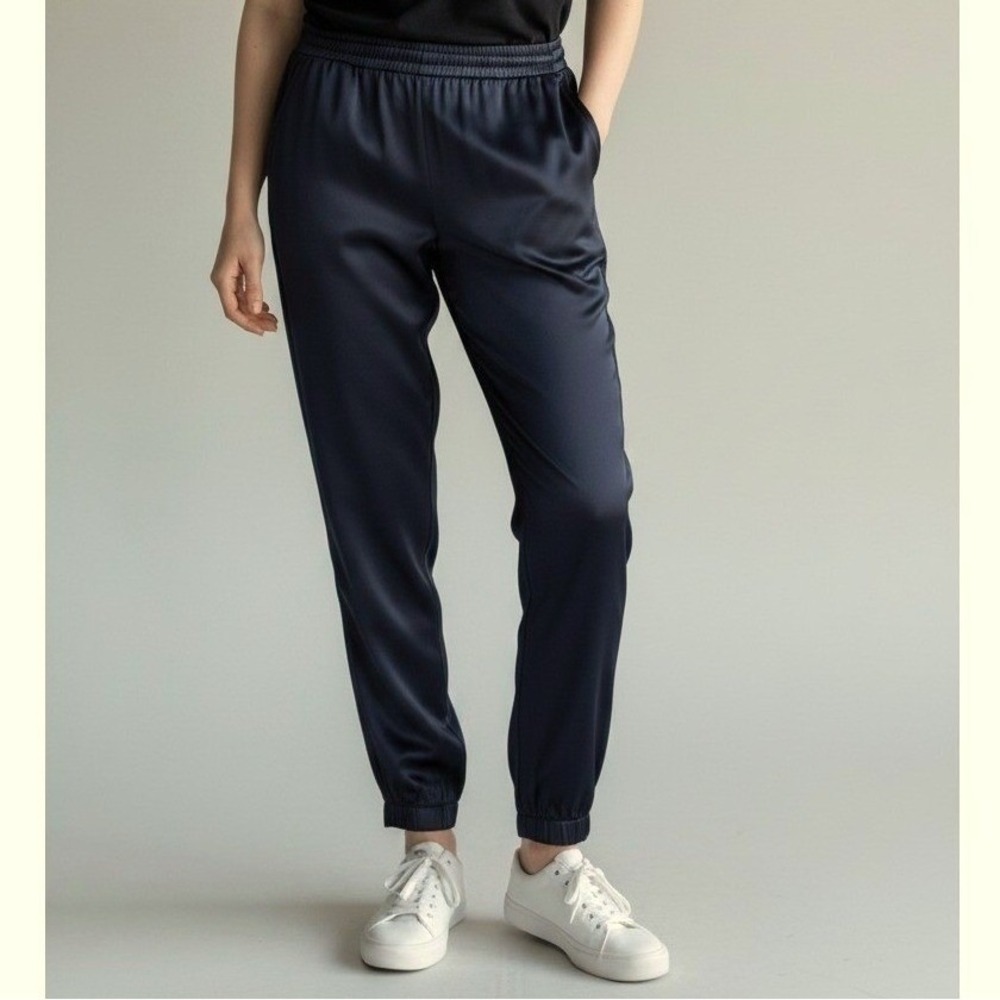 Banana Republic Womens 8 NEW Quiet Luxury Satin Joggers Blueish Gray Silky Chic